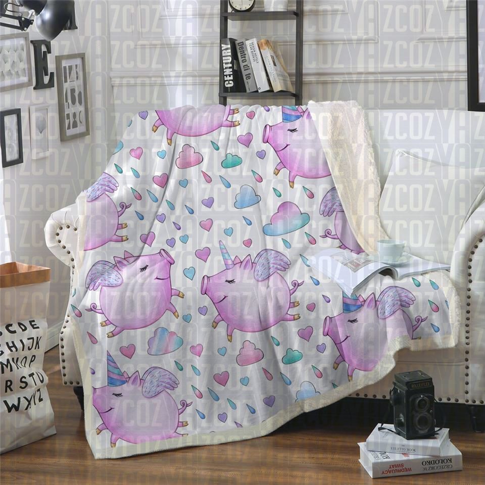 Pink Uni Pigs Sherpa Fleece Blanket