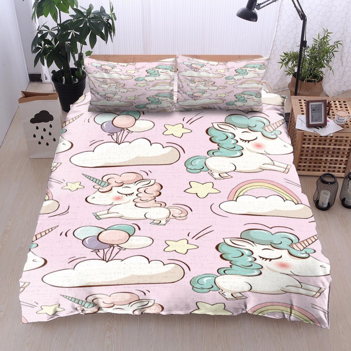 Pink Unicorn Rainbow Bedding Set