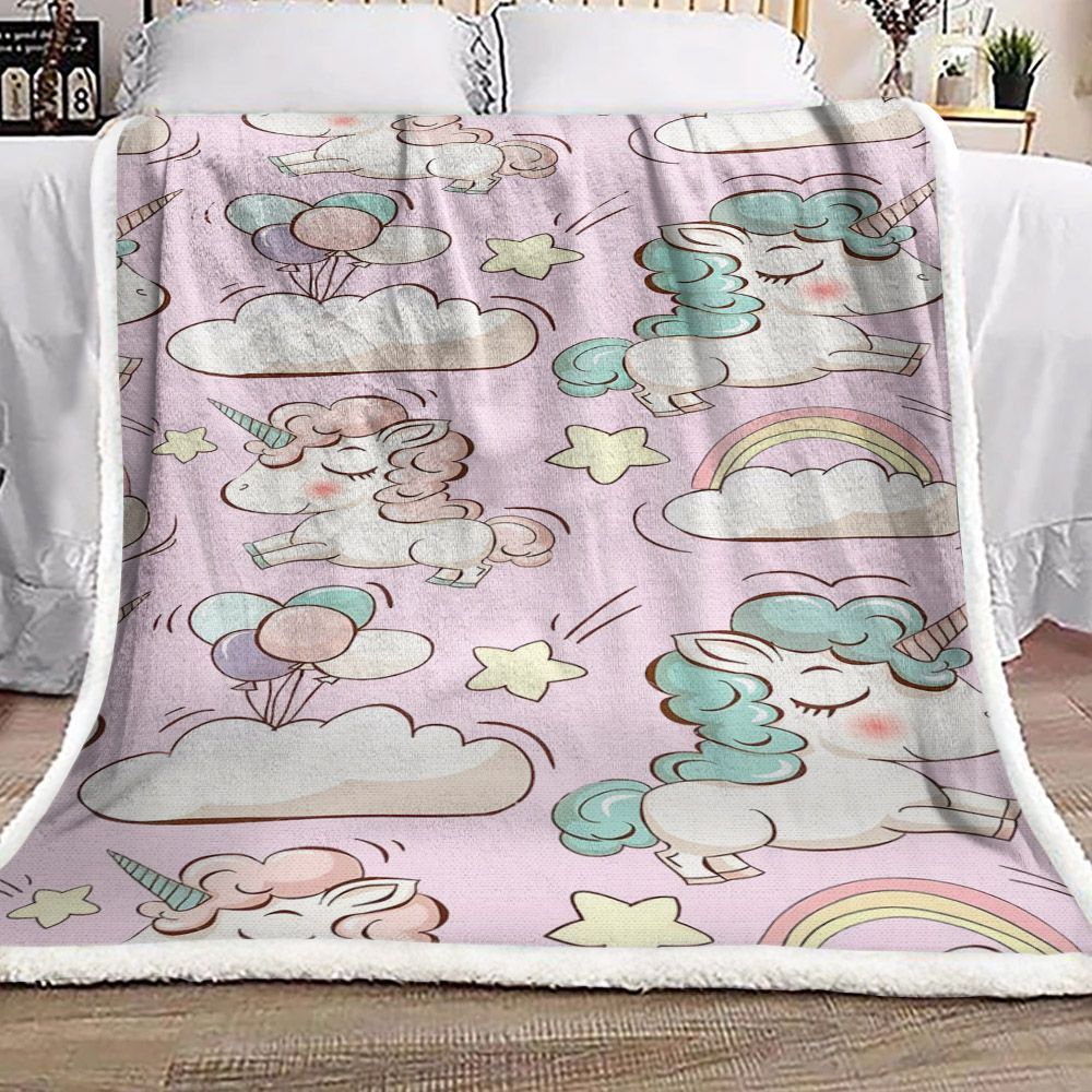 Pink Unicorn Rainbow Sherpa Fleece Blanket