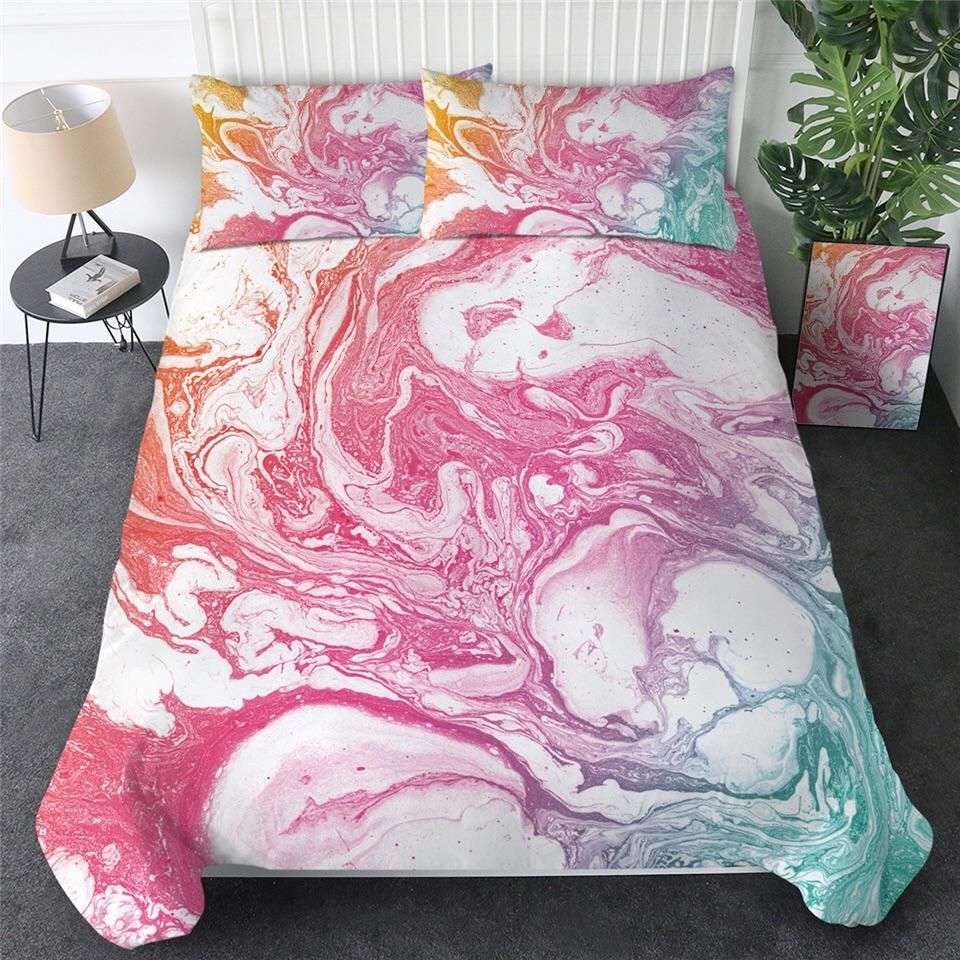 Pink White Marbling Bedding Set
