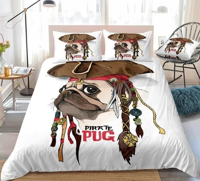 Pirate Pug On White Bedding Set