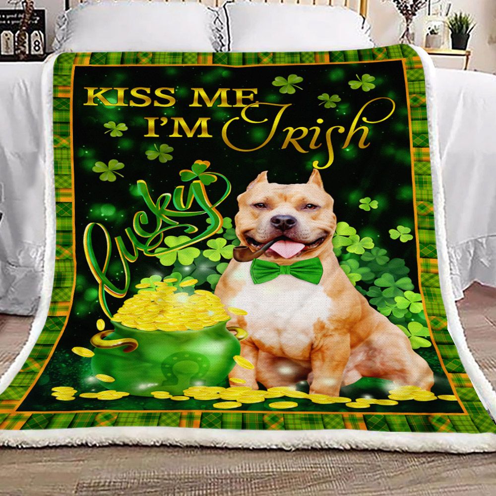 Pit Bull Kiss Me I Am Irish St Patricks Day Fleece Blanket