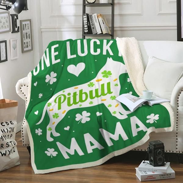 Pit Bull Lucky Mom Mama Sherpa Fleece Blanket