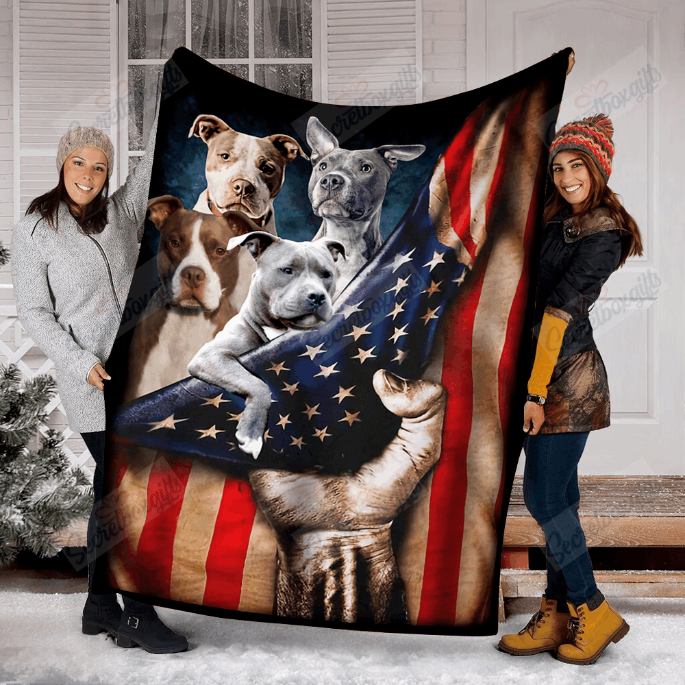 Pitbull America Flag Fleece Blanket