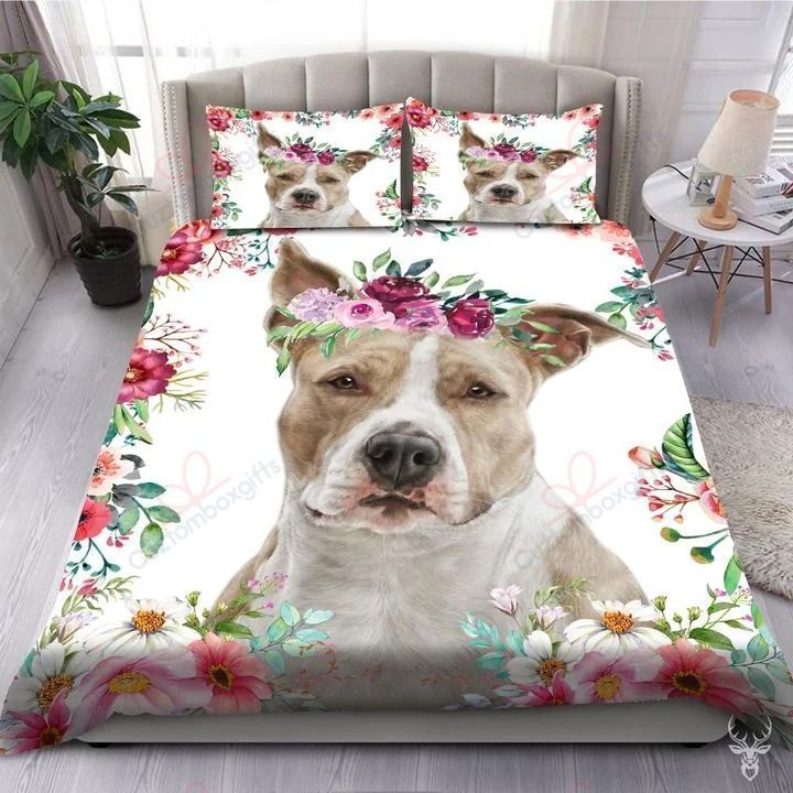 Pitbull And Flowers Bedding Set