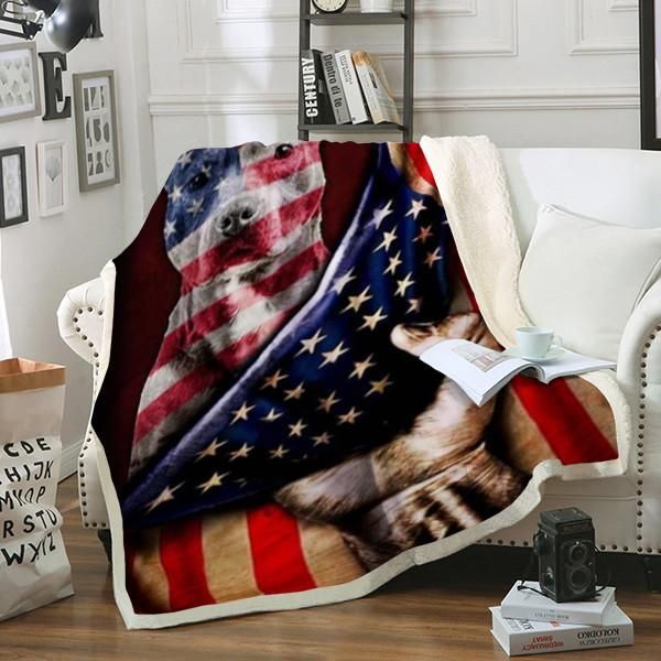Pitbull Dog Flag Sherpa Fleece Blanket