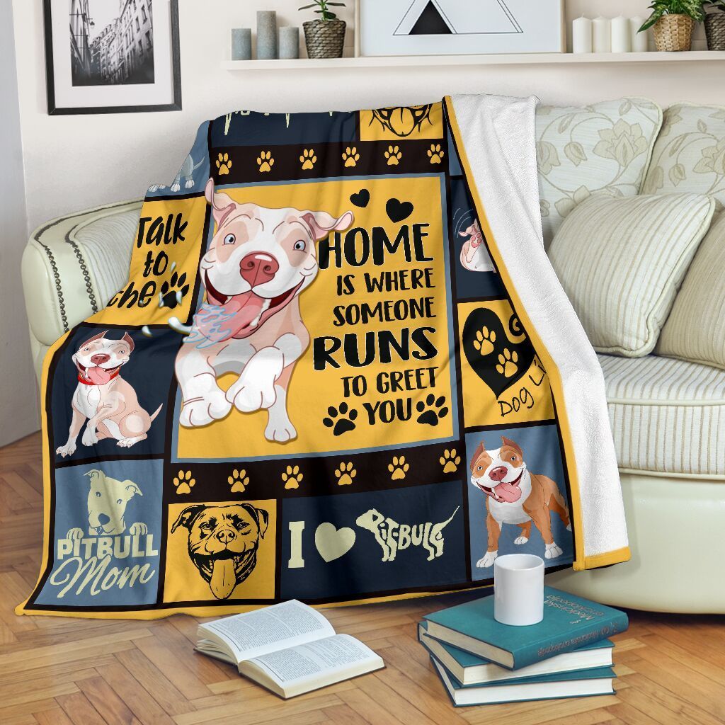 Pitbull Dog Home Is Where Sherpa Fleece Blanket