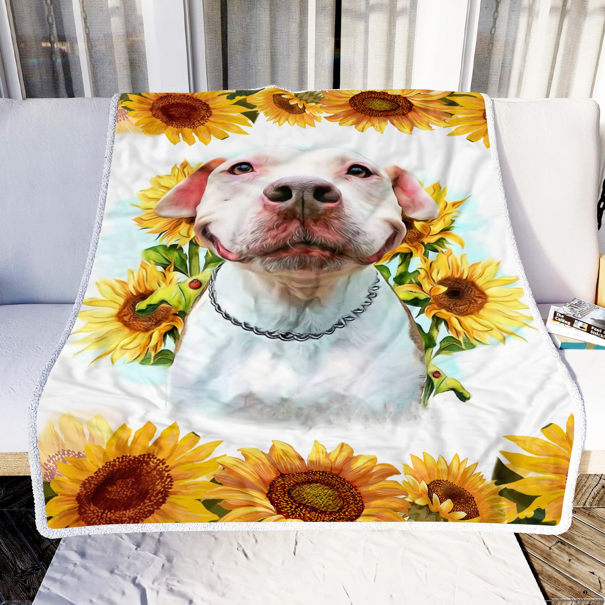 Pitbull Dog Sunflower Fleece Blanket