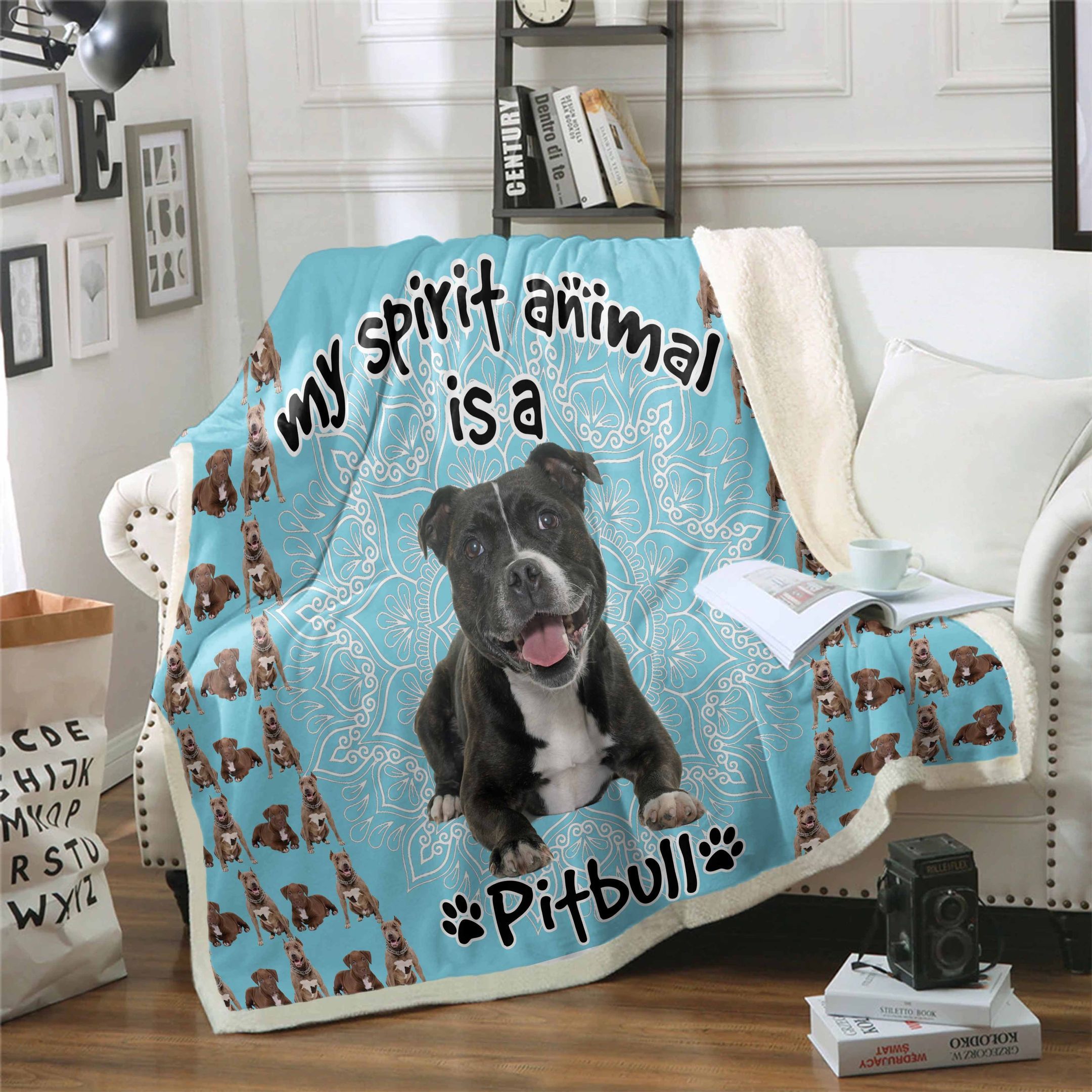 Pitbull Is My Spirit Animal Sherpa Fleece Blanket