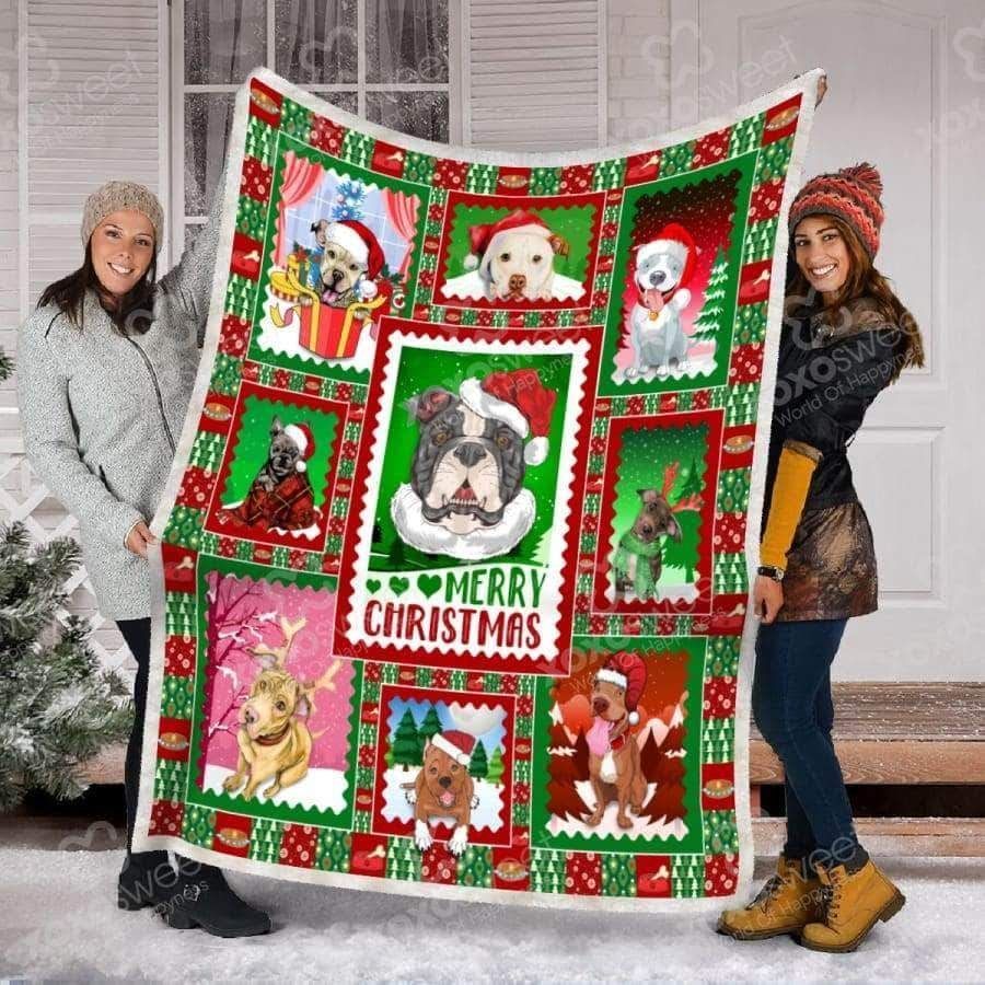 Pitbull Merry Xmas Sherpa Fleece Blanket