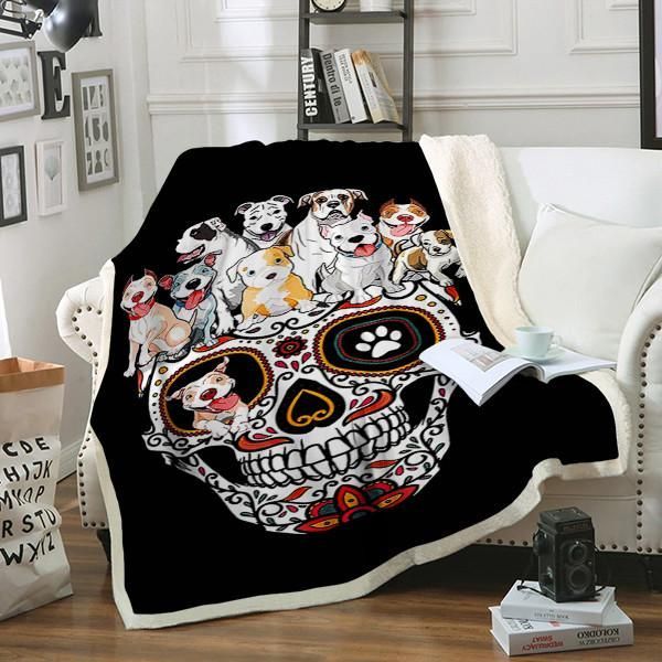 Pitbull Mom Sugar Skull Sherpa Fleece Blanket