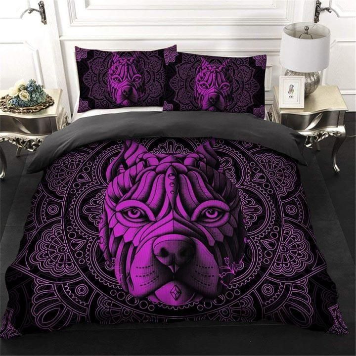 Pitbull Portrait Art Painting Mandala Patterns  Bedding Set