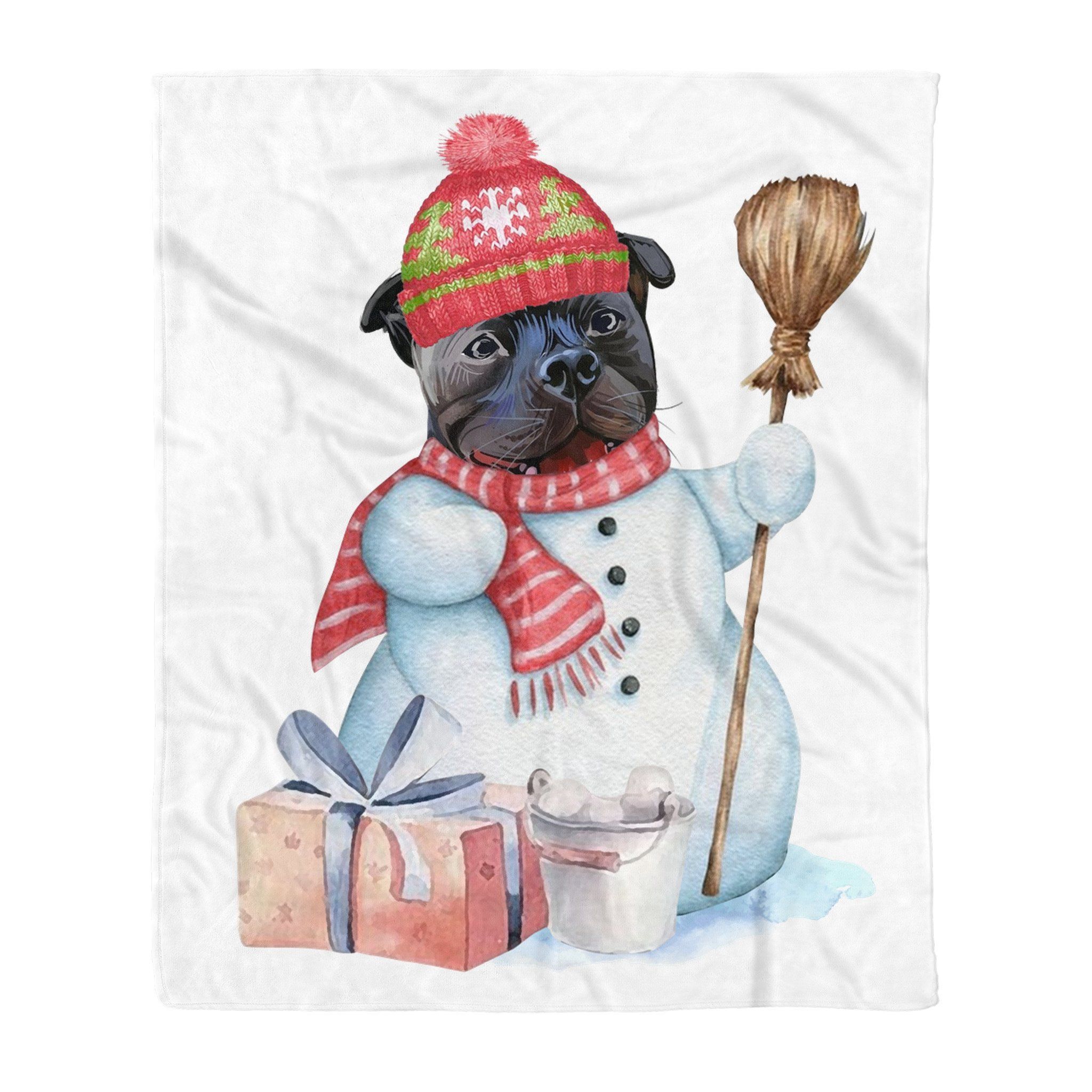 Pitbull Snowman Christmas Sherpa Fleece Blanket