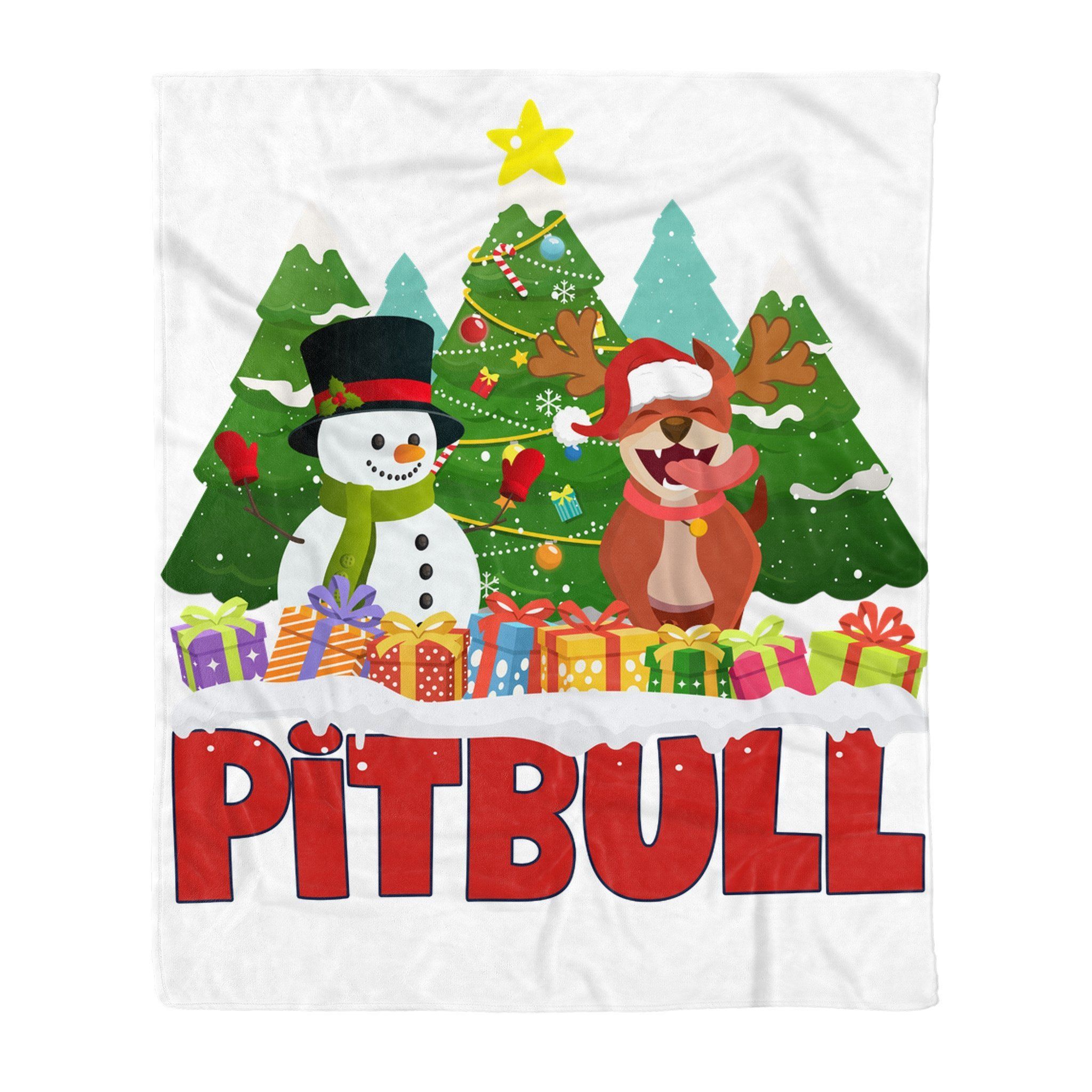 Pitbull Snowman Christmas Tree Sherpa Fleece Blanket