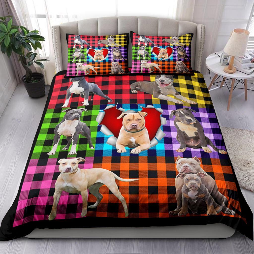 Pitbull Terrier Plaid Bedding Set