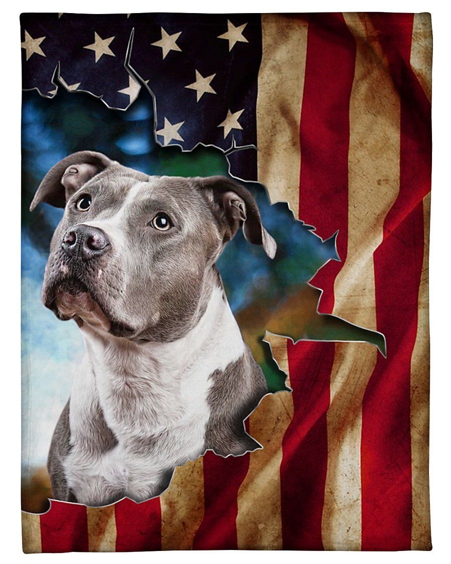 Pitbull Torn American Flag Giving Dog Lovers Fleece Blanket Fleece Blanket