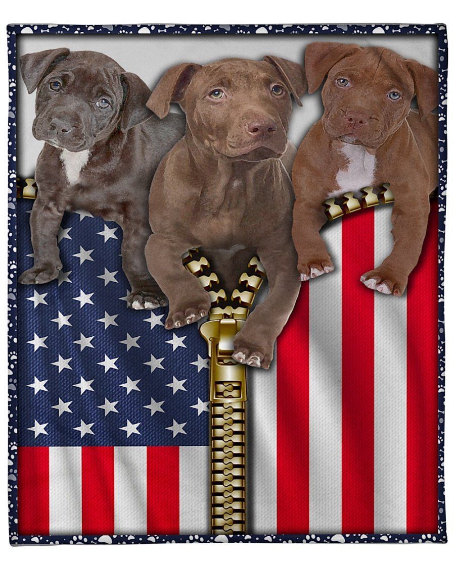 Pitbull Usa Flag Zipper Forever Friend Fleece Blanket Fleece Blanket