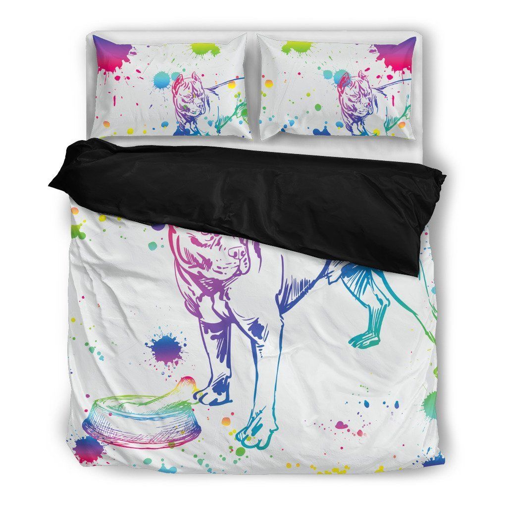 Pitbull Watercolor White Bedding Set