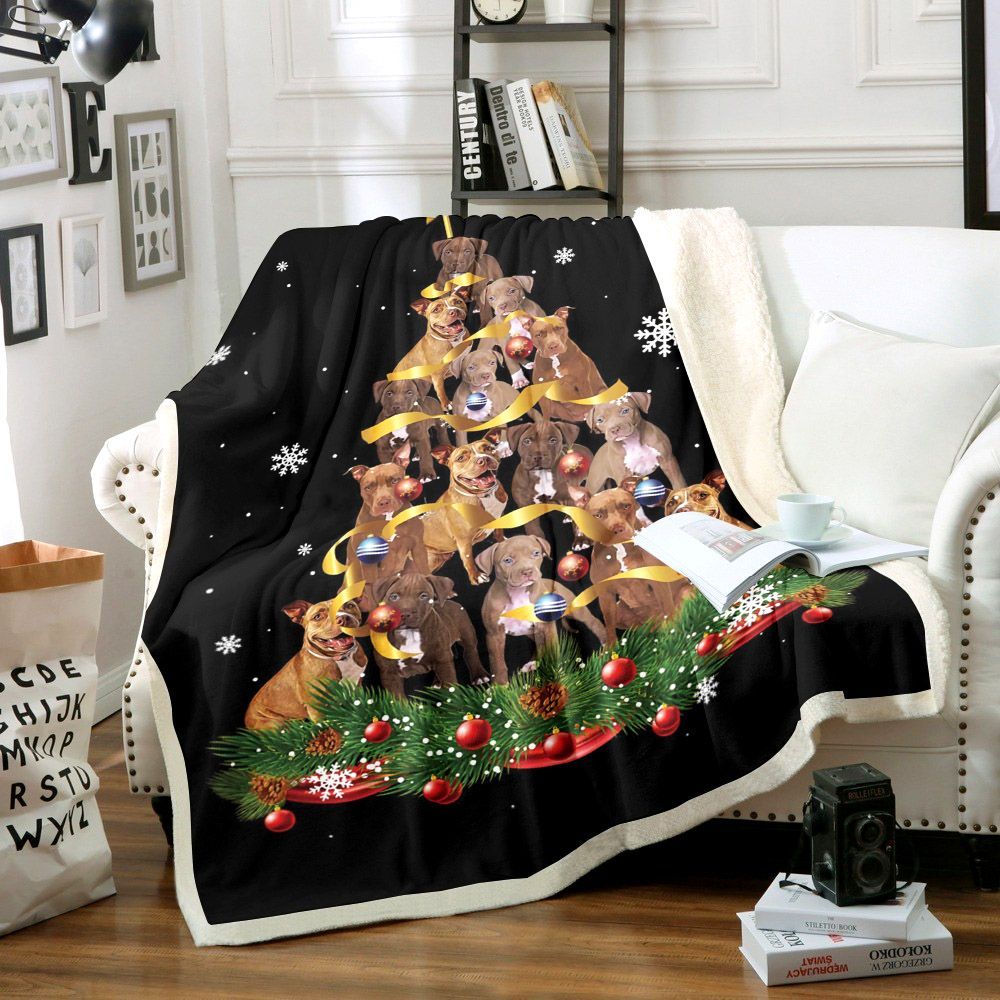 Pitbulls Christmas Tree Sherpa Fleece Blanket