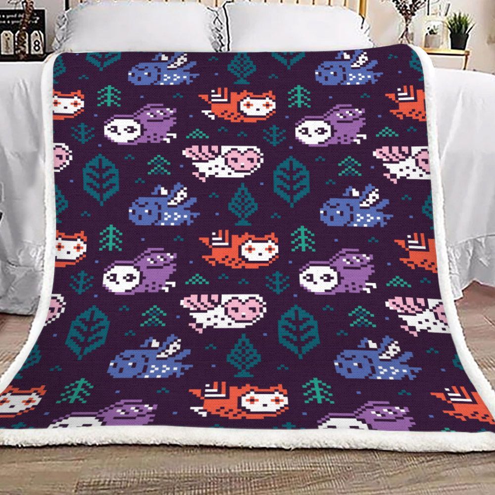Pixel Owl Sherpa Fleece Blanket