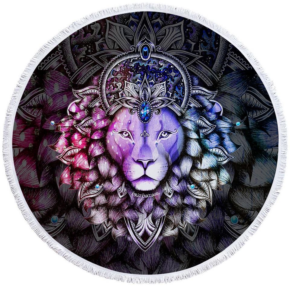 Pixie Lioness Pattern Printed Round Beach Towel