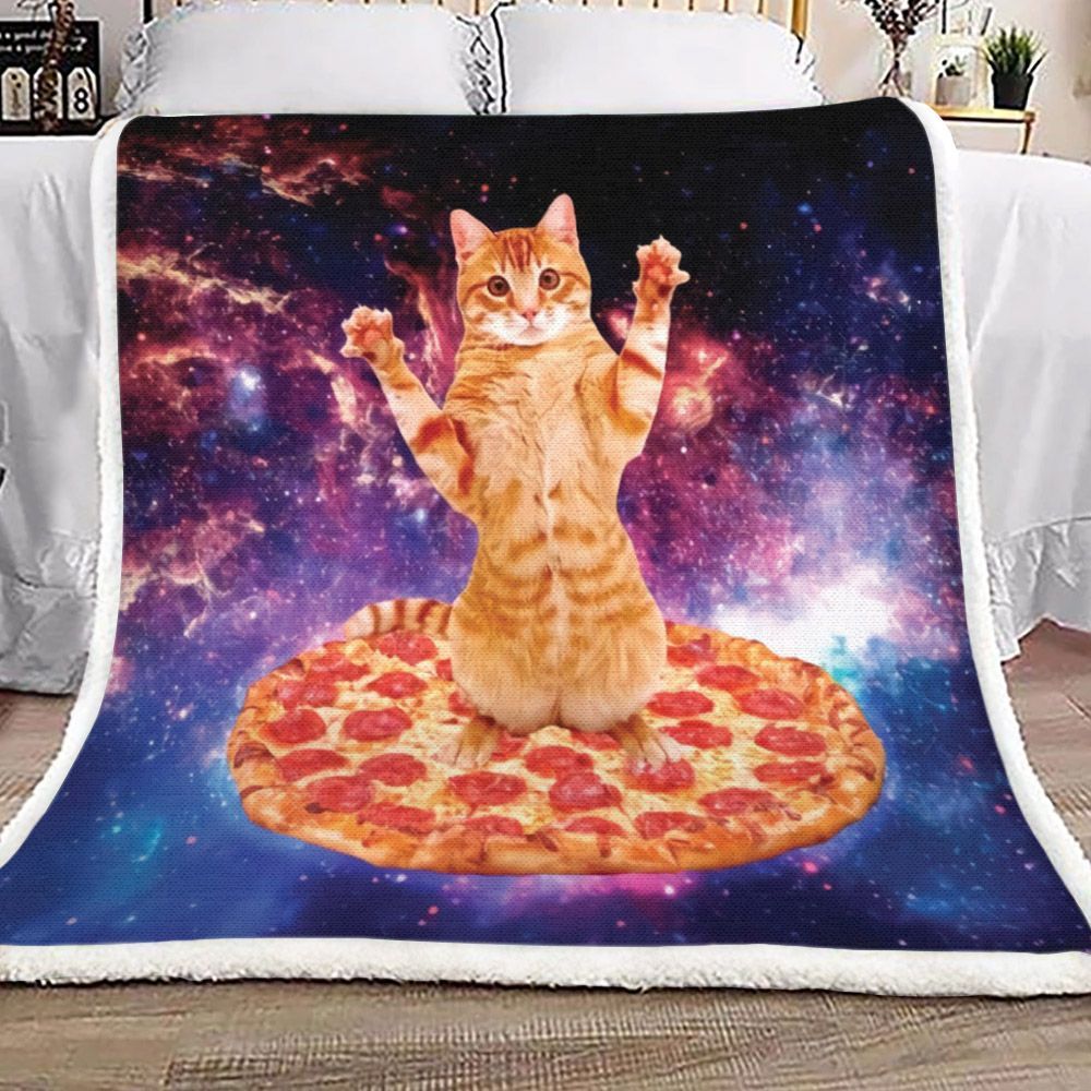 Pizza Cat Space Sherpa Fleece Blanket