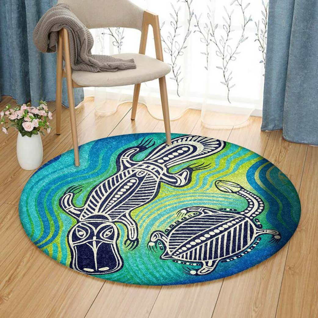Platypus And Turtle Round Carpet