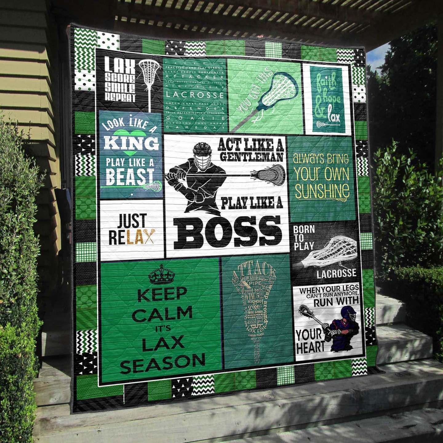 Play Like A Boss Lacrosse Men Green PKTM2405099 Quilt Blanket