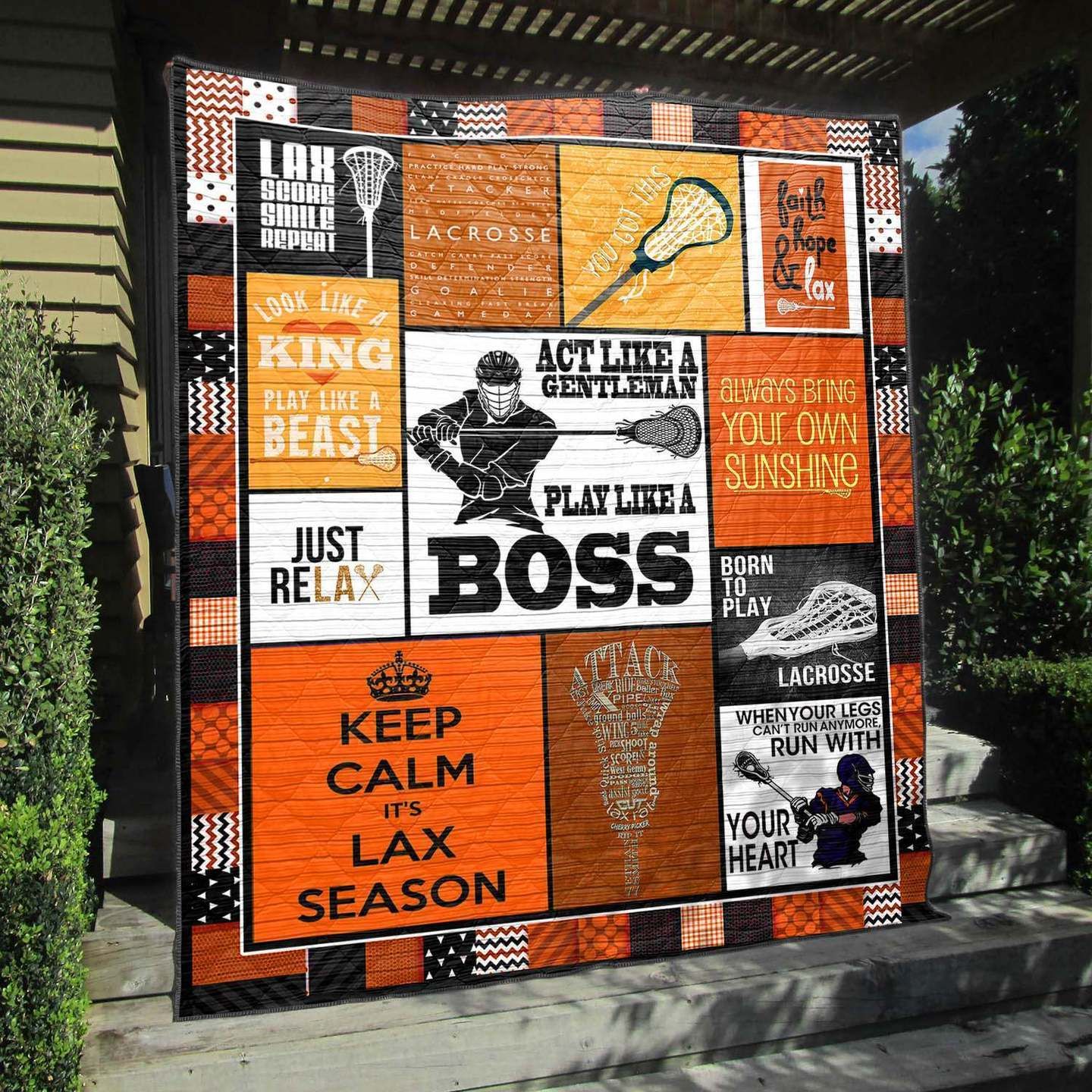 Play Like A Boss Lacrosse Men Orange CL120635 Quilt Blanket