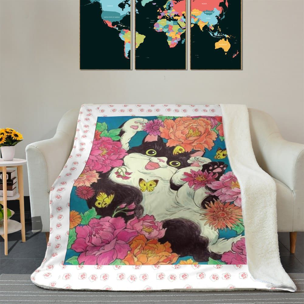 Play With Flower And Butterfly Sherpa Fleece Blanket