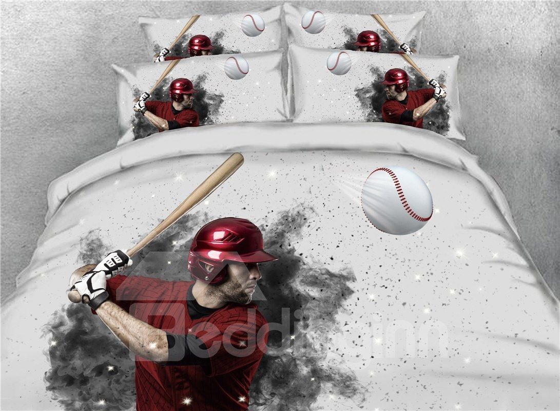 Player Try To Hit Baseball 3D Bedding Set