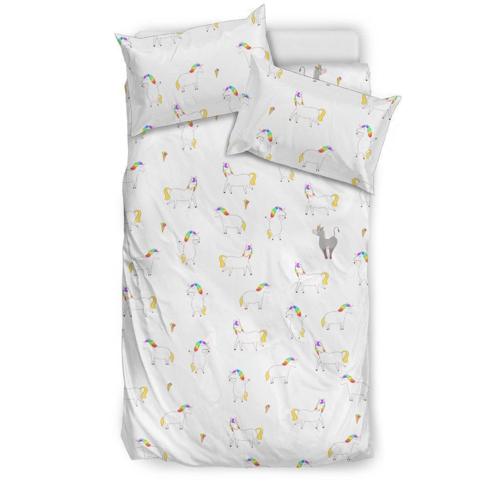 Playful Unicorn In White Bedding Set