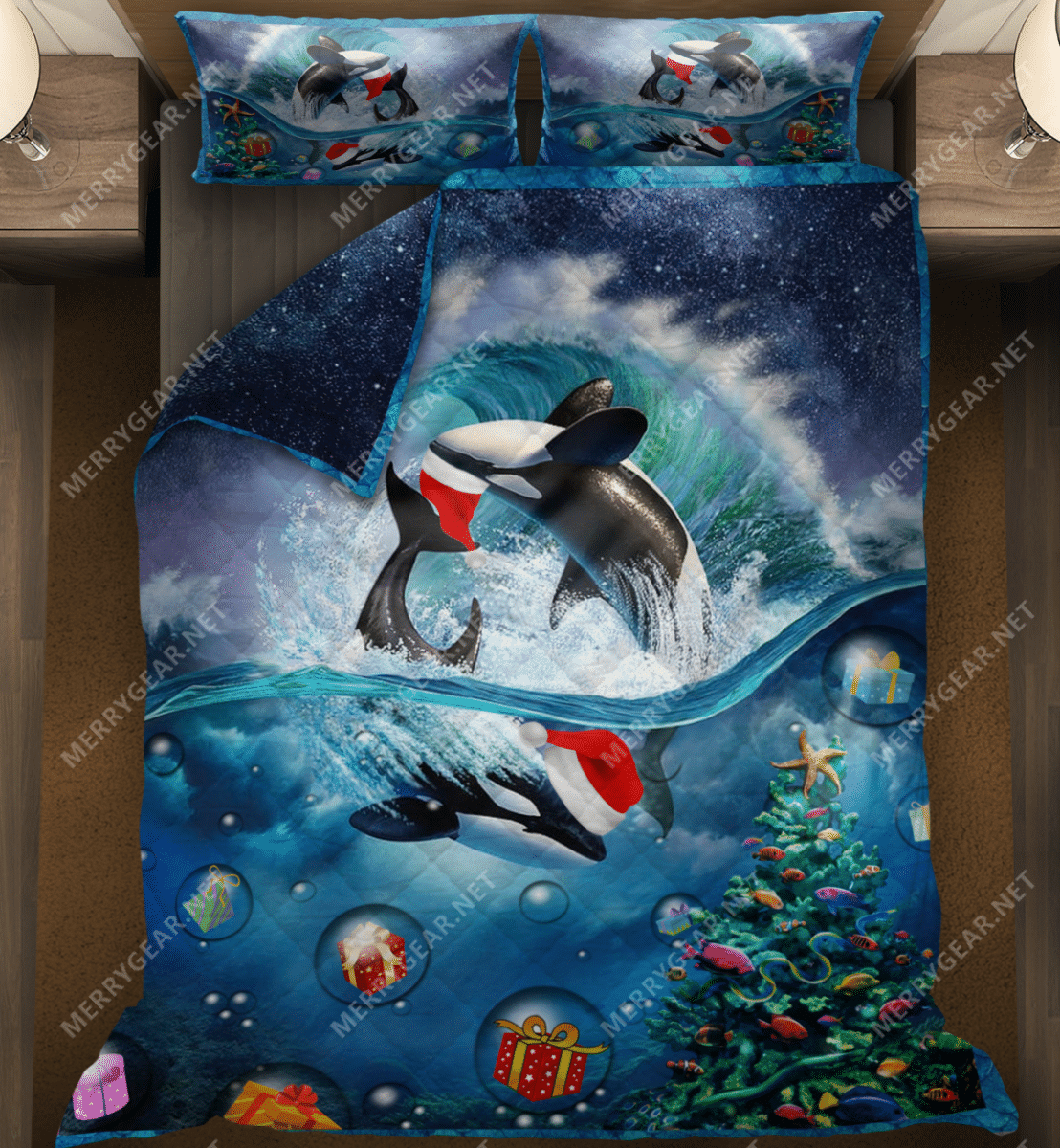 Playful Whales At Christmas Night Bedding Set