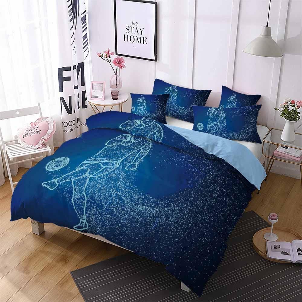 Playing Football Blue Printed Bedding Set