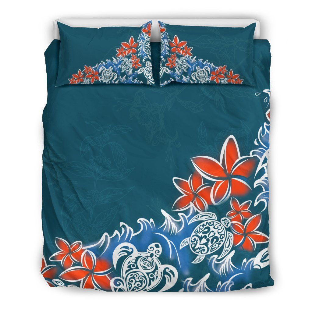 Plumeria Flower Turtle Pattern Bedding Set