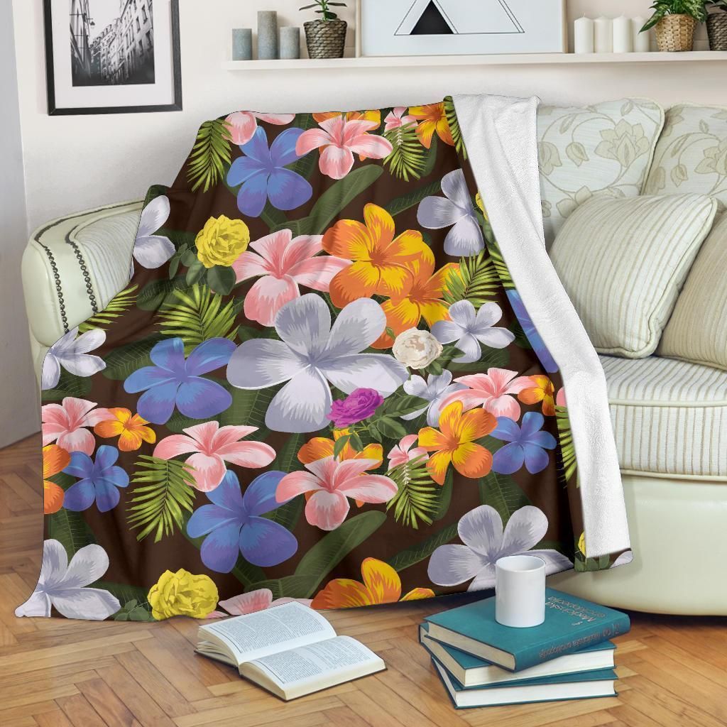 Plumeria Pattern Print Design Colorful Fleece Blanket