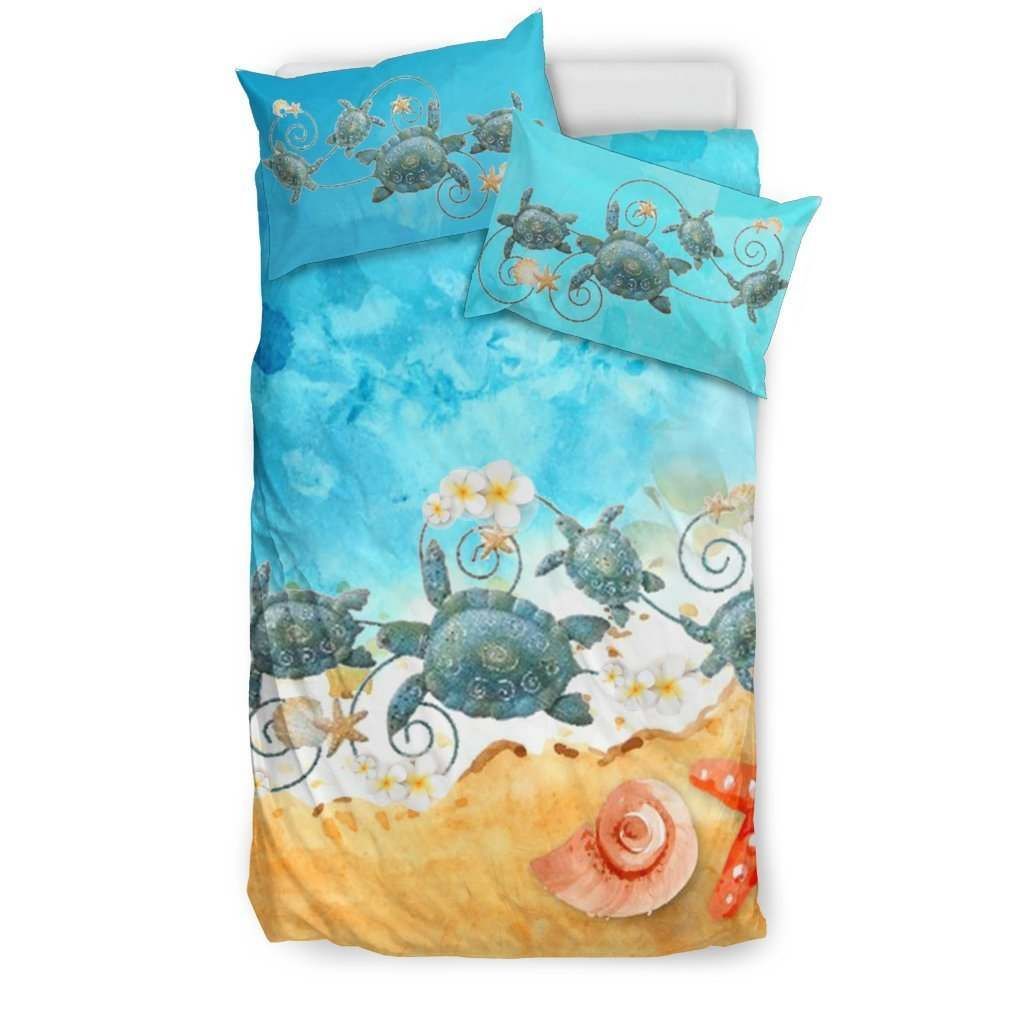 Plumeria Turtles On Beach Hawaiian Bedding Set
