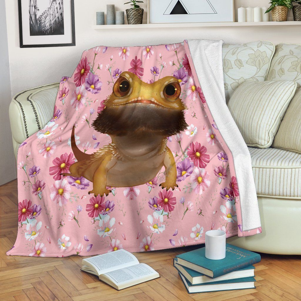 Pogona Bearded Dragon Black Sherpa Fleece Blanket