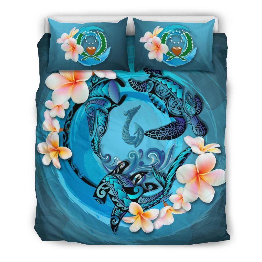 Pohnpei Blue Plumeria Animal Tattoo Bedding Set
