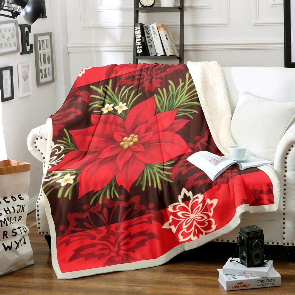 Poinsettia Christmas Sherpa Fleece Blanket
