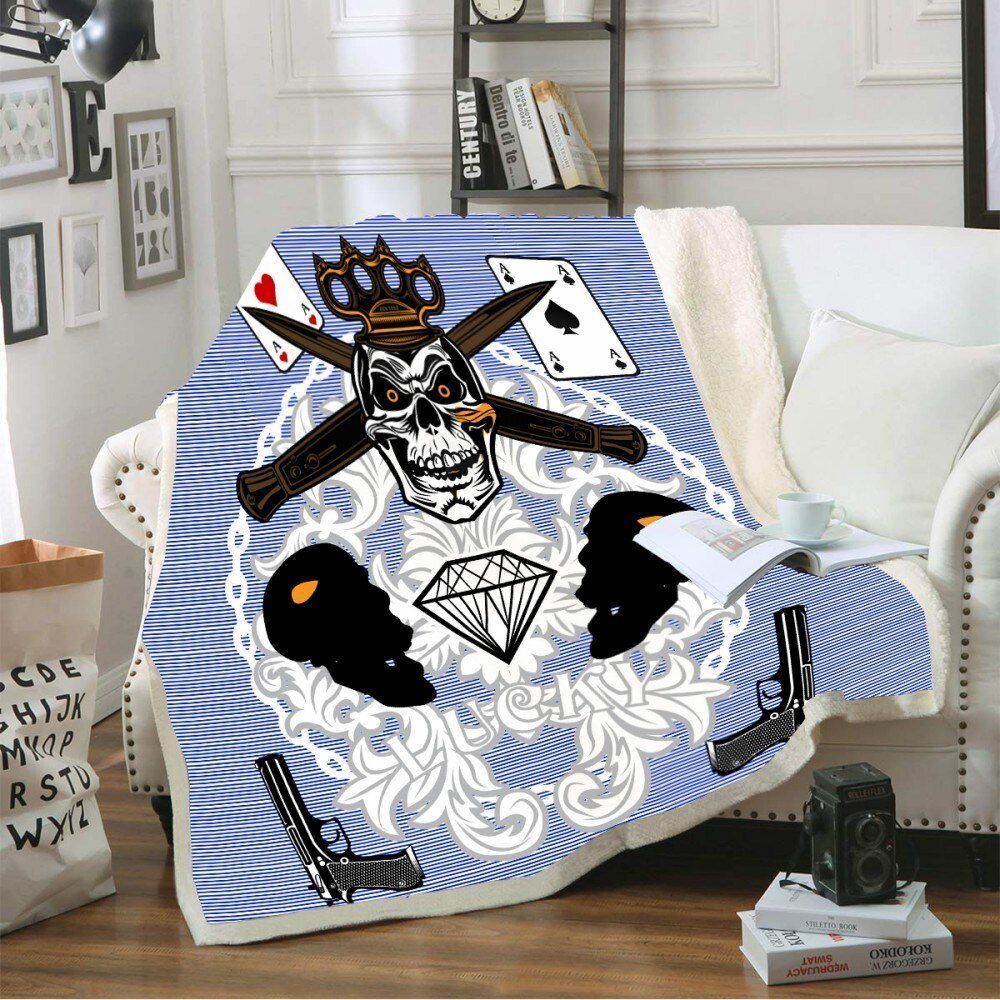 Poker Skull Sherpa Fleece Blanket