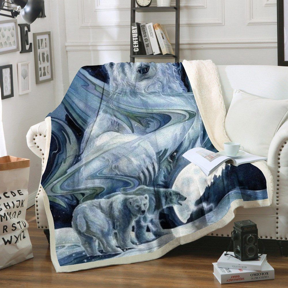 Polar Bear Family Sherpa Fleece Blanket