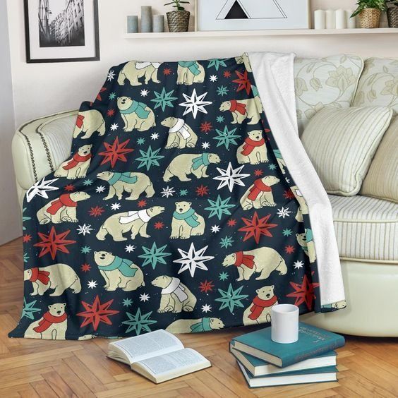 Polar Bear Snow Christmas Sherpa Fleece Blanket
