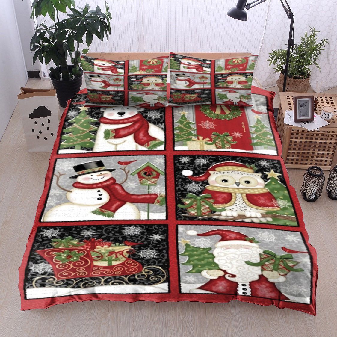 Polar Bear Snowman Owl Santa Claus Bedding Set