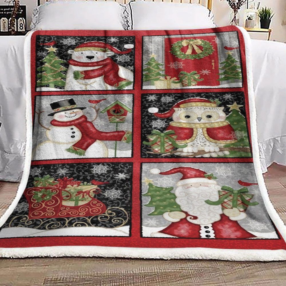 Polar Bear Snowman Owl Santa Claus Sherpa Fleece Blanket