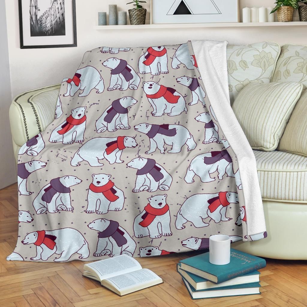 Polar Bear With Scarf Pattern Print Design Fleece Blanket