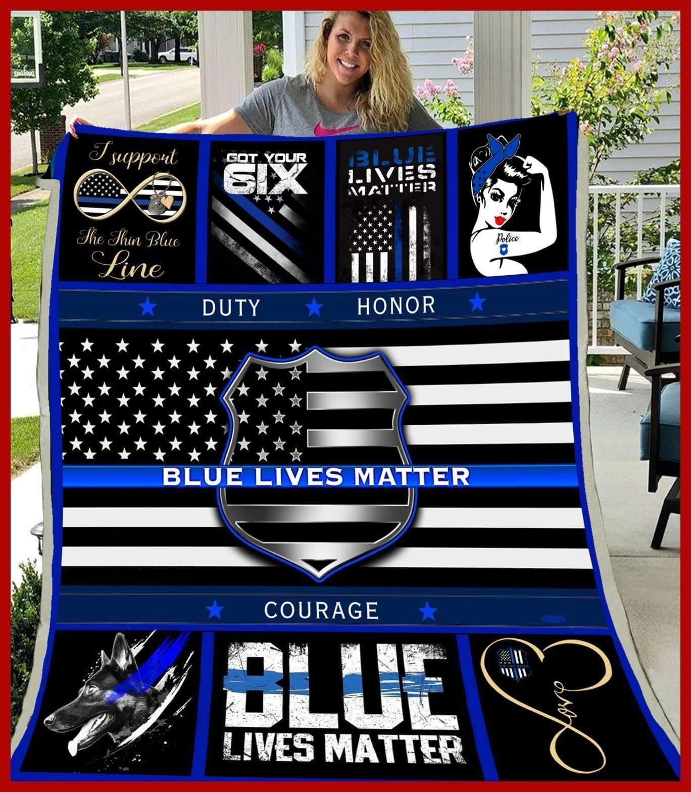 Police Blue Lives Matter Sherpa Fleece Blanket