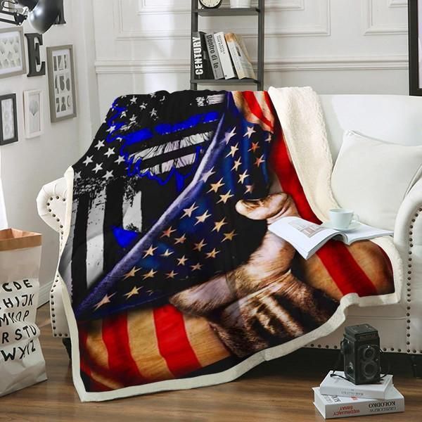 Police Flag Sherpa Fleece Blanket