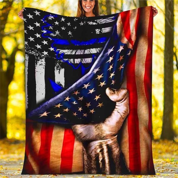 Police Flag Sherpa Fleece Blanket