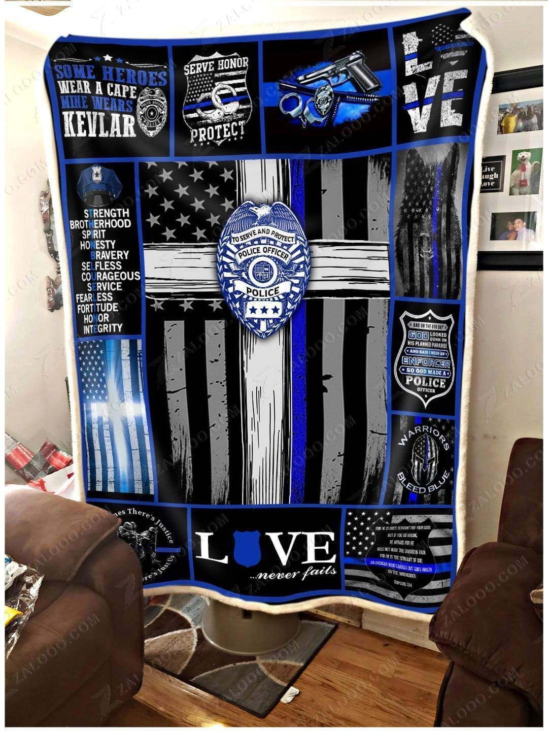 Police Love Never Fails Sherpa Fleece Blanket